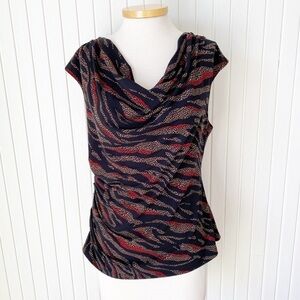 TravelSmith Black Tan & Red Animal Print Top Size Large Petite